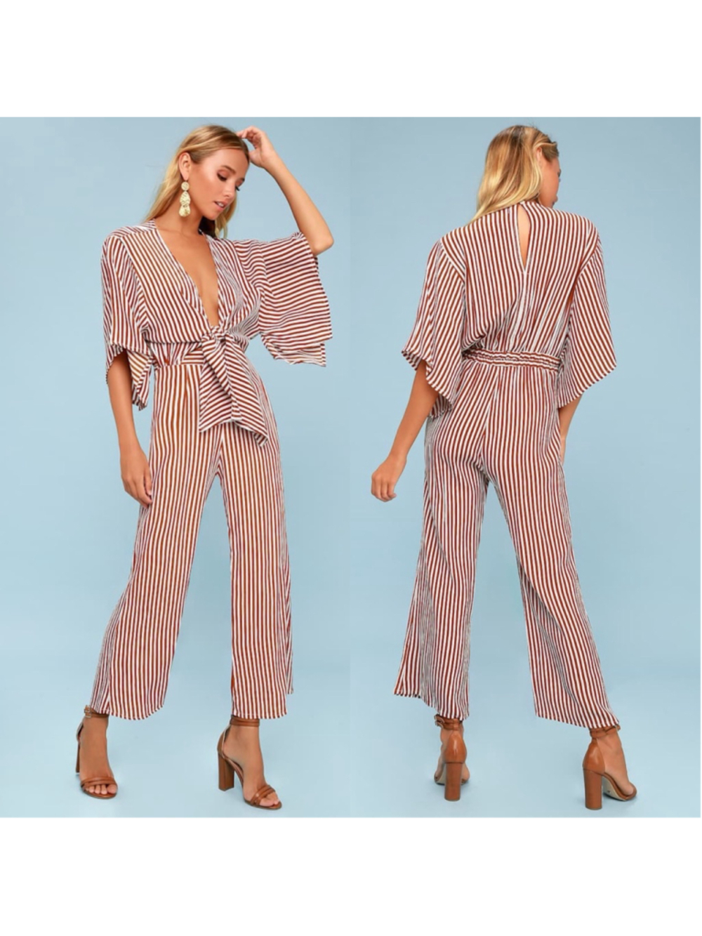 Faithfull The Brand Tilos Jumpsuit Stripe Cinnamon sz XS/2